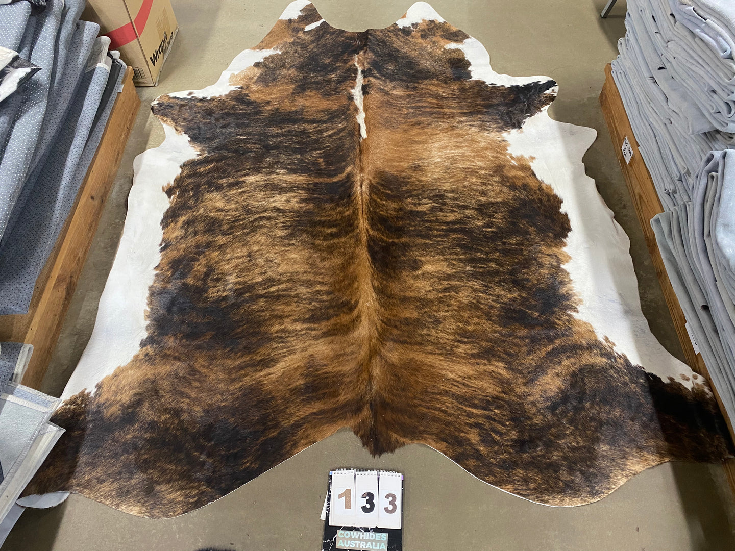 a133. brindle white belly Cowhide