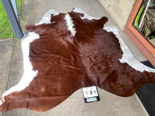 a136. Brown white Hereford  Cowhide